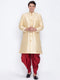 VASTRAMAY Men's Gold Cotton Silk Blend Sherwani Set